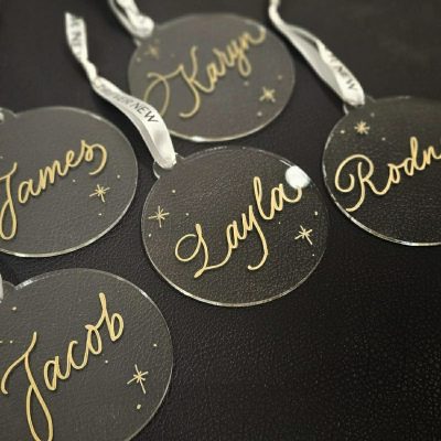 Calligraphy on Flat Acrylic Baubles